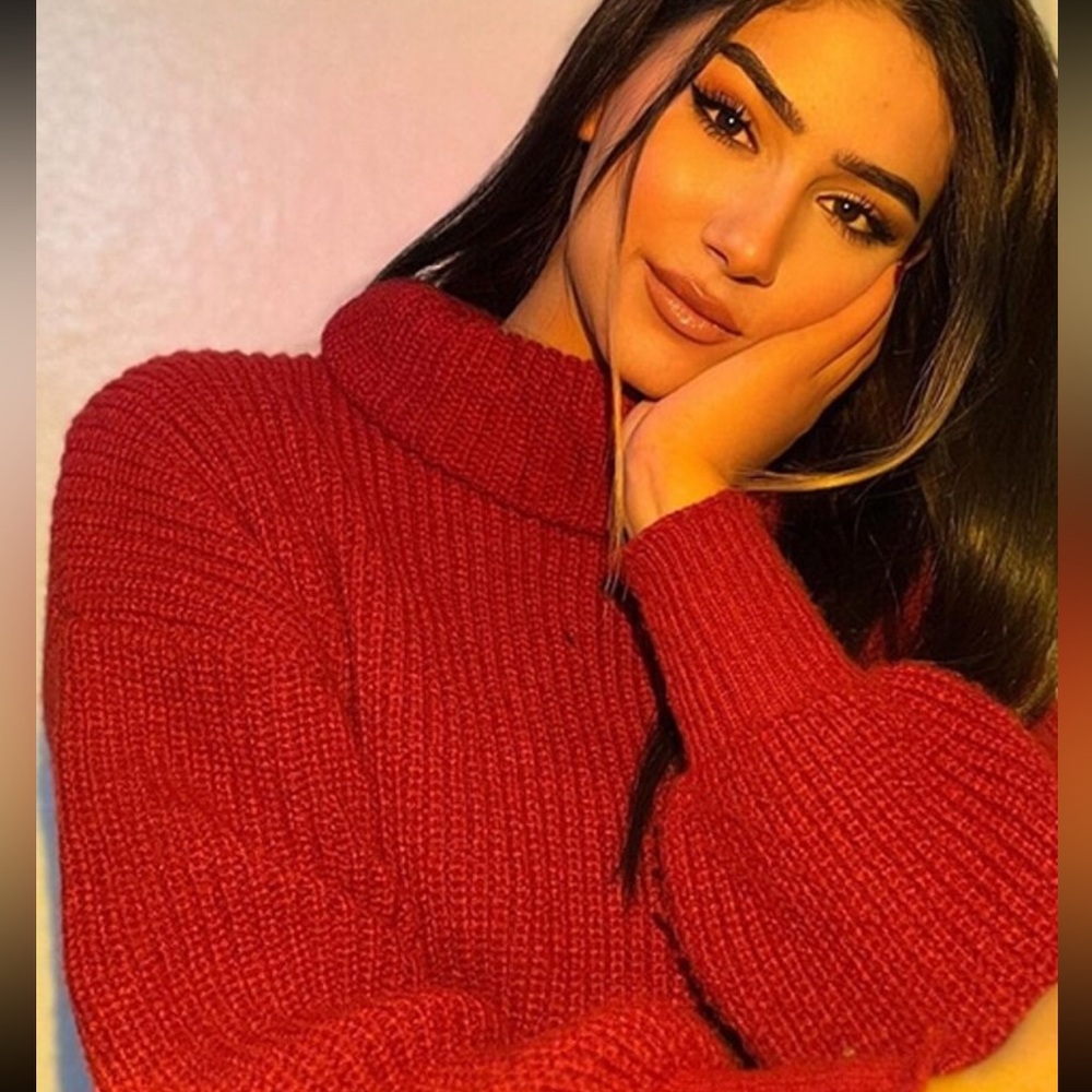 Turtle neck pull over rib knit long sleeve sweater blue - Picture 14 of 15